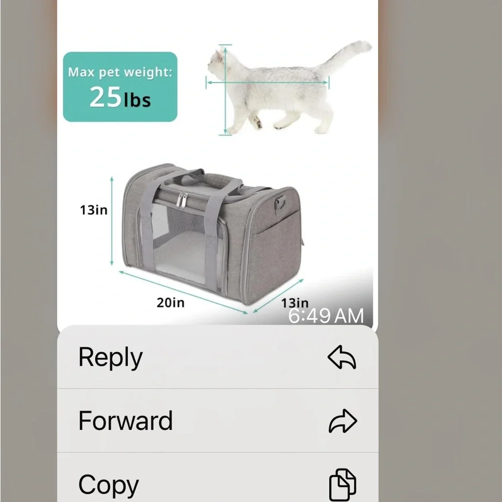 Pet Carrier. Lightweight heather gray nylon. Never used in excellent condition.